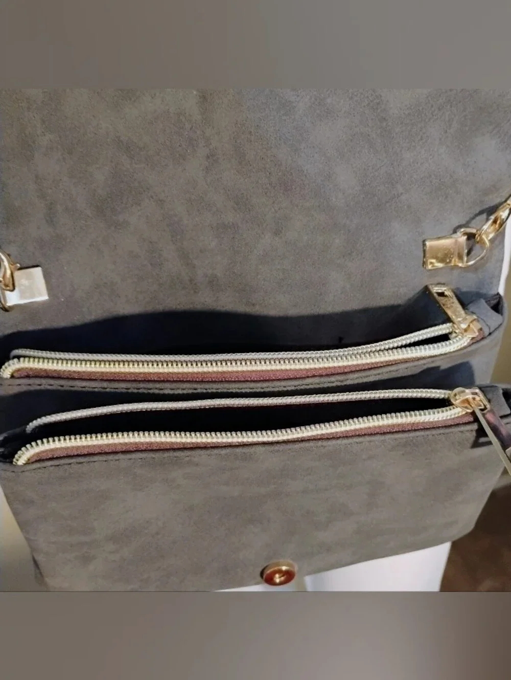 Free People Faux Suede Crossbody with Gold Chain